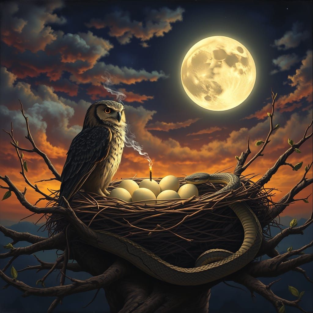 Egyptian spring time owl and cobra