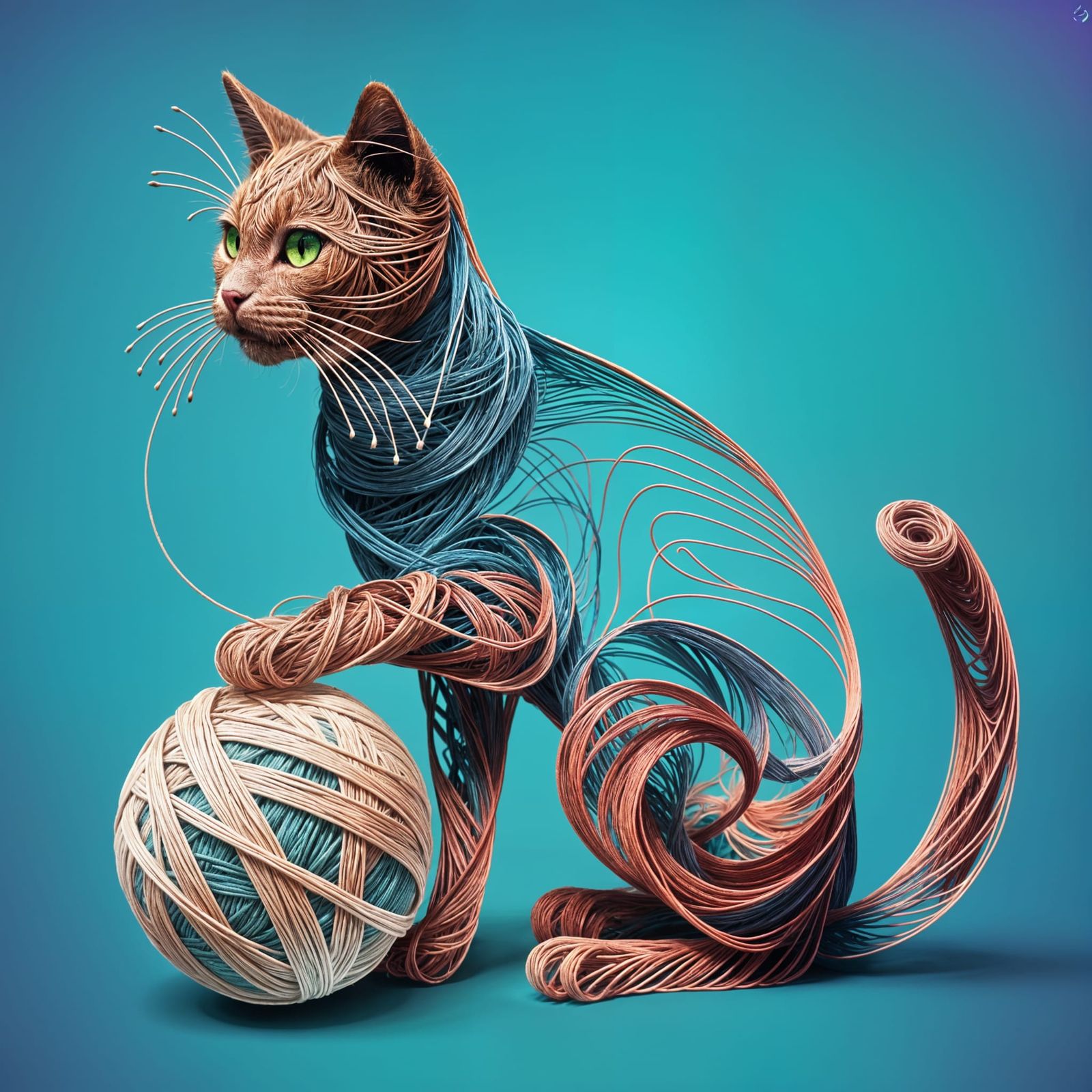 String Cat Plays with Yarn in Fractal Design