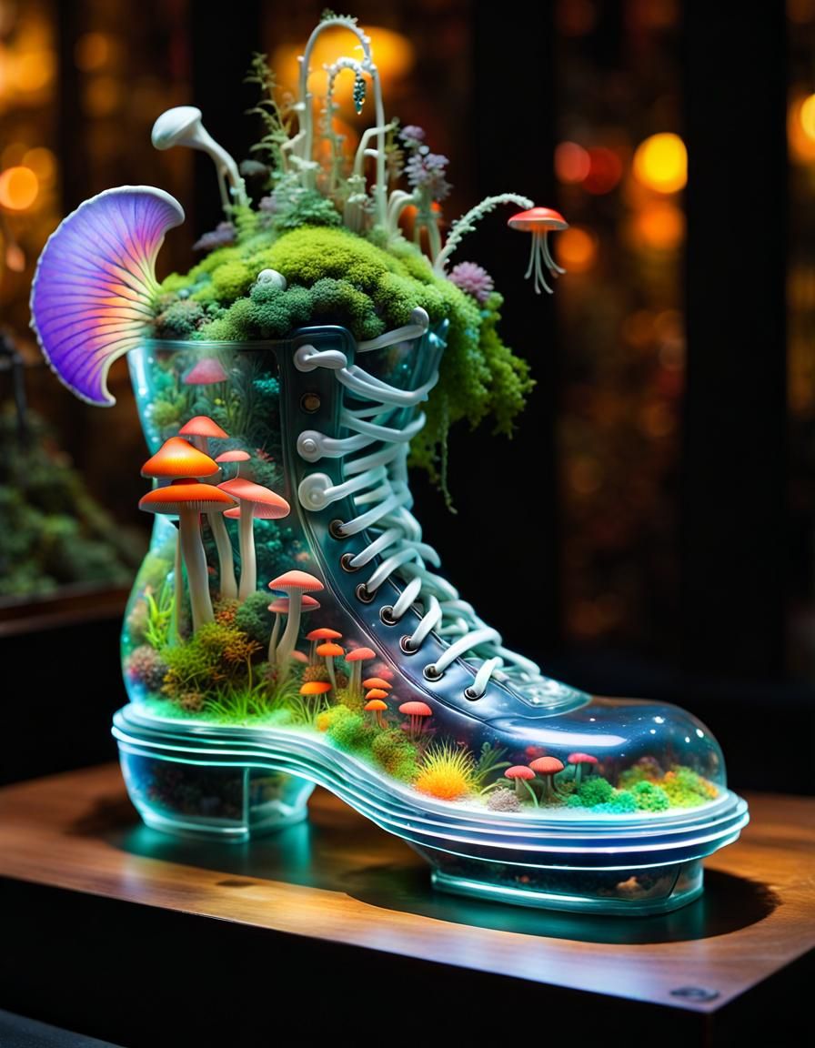 Transparent Shoe in Psychedelic Fantasy Terrarium