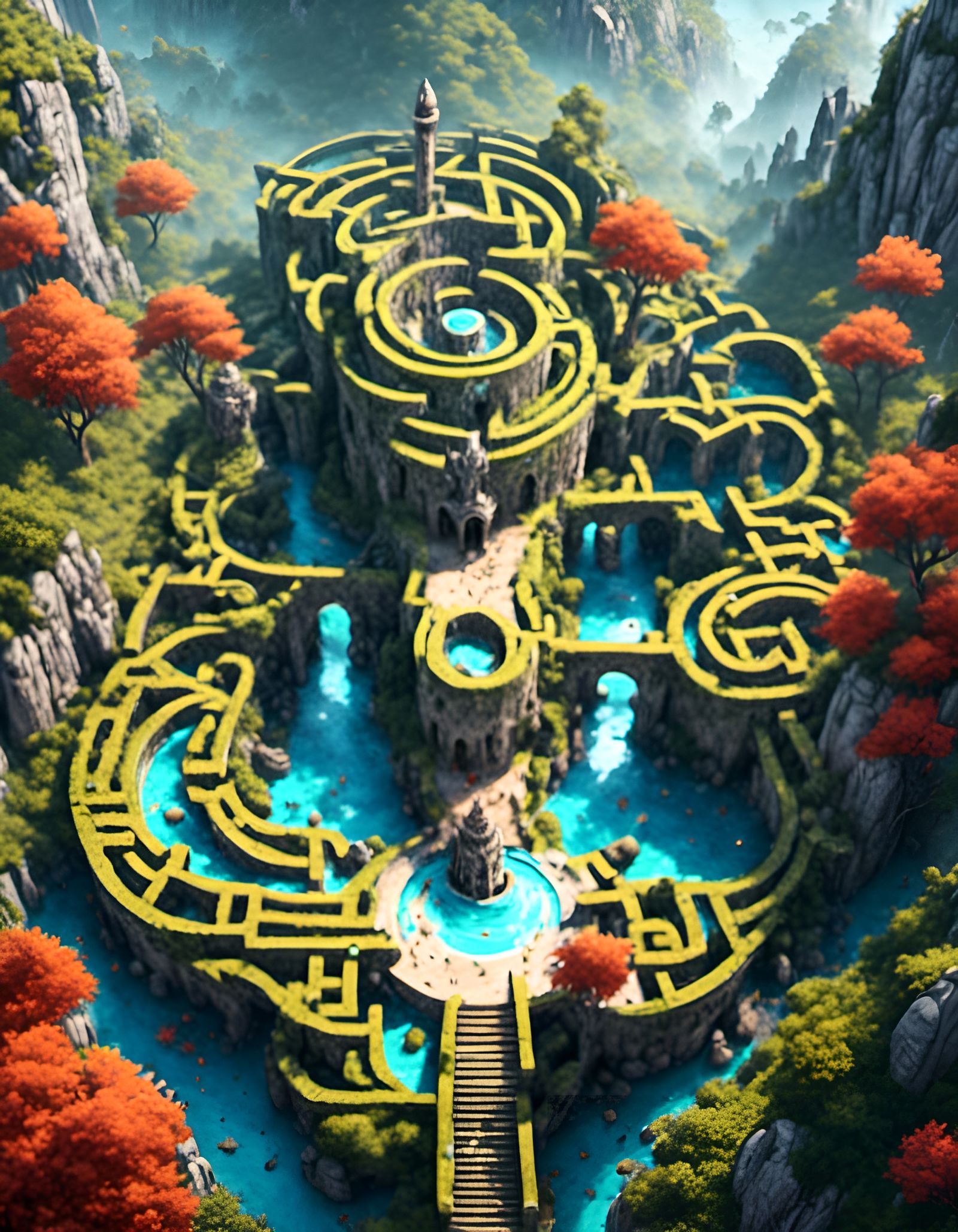 Intricate Marble Maze in Detailed Matte Painting Style