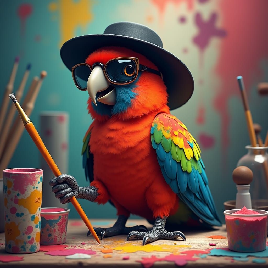 Rosella Parrot as Cool Artist in Dreamlike Studio