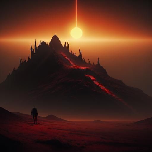 Alien Mass Grave on Crimson Planet in Surreal Style