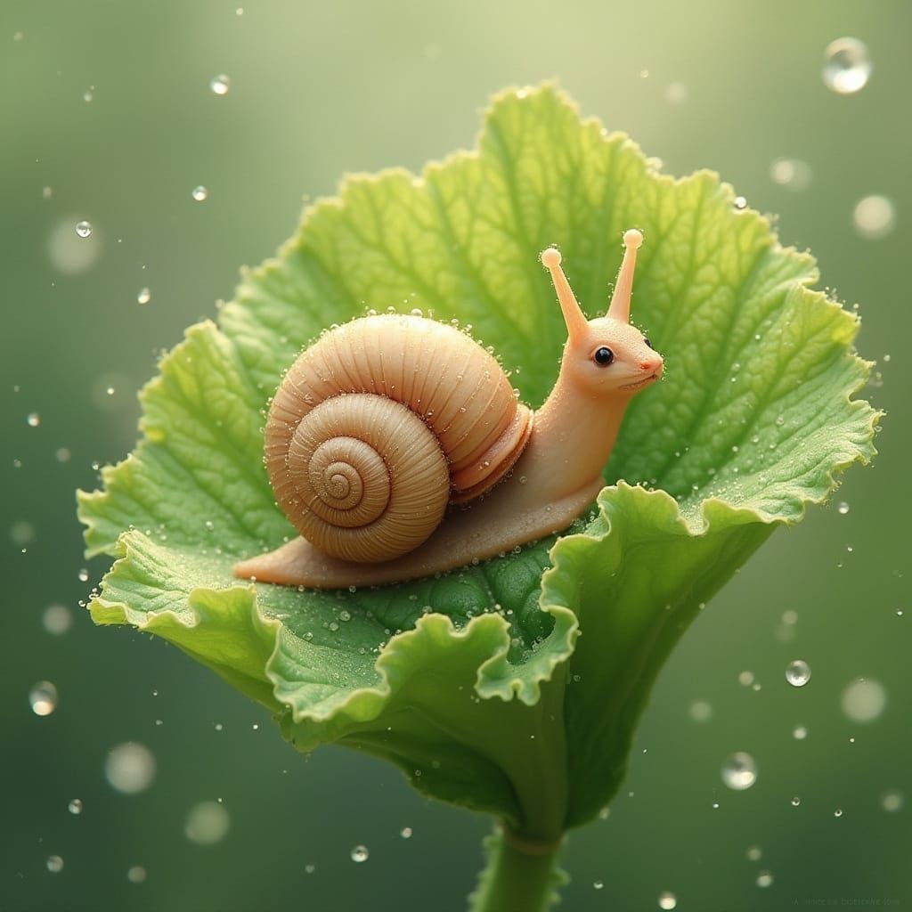 Whimsical Snail on a Leaf in Earthy Tones