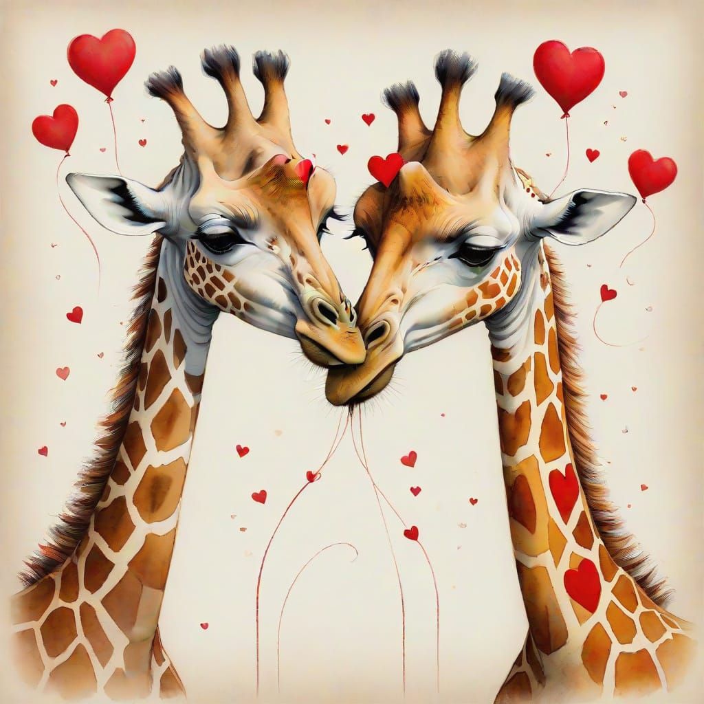 Whimsical Giraffe Romance in Abstract Art