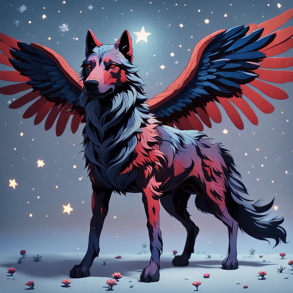 Winged Wolf-Horse Hybrid Under Galaxy Sky