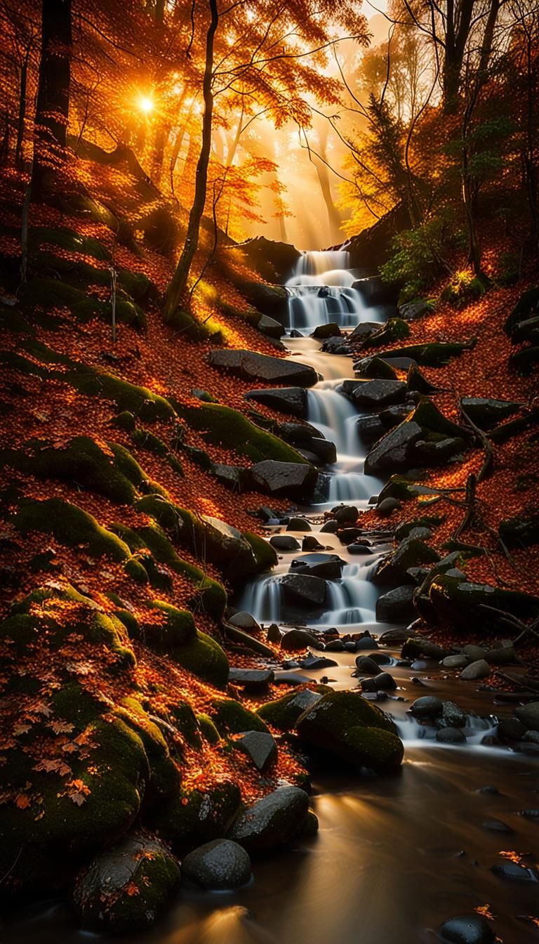 Misty Waterfall at Dusk: A Landscape Photograph