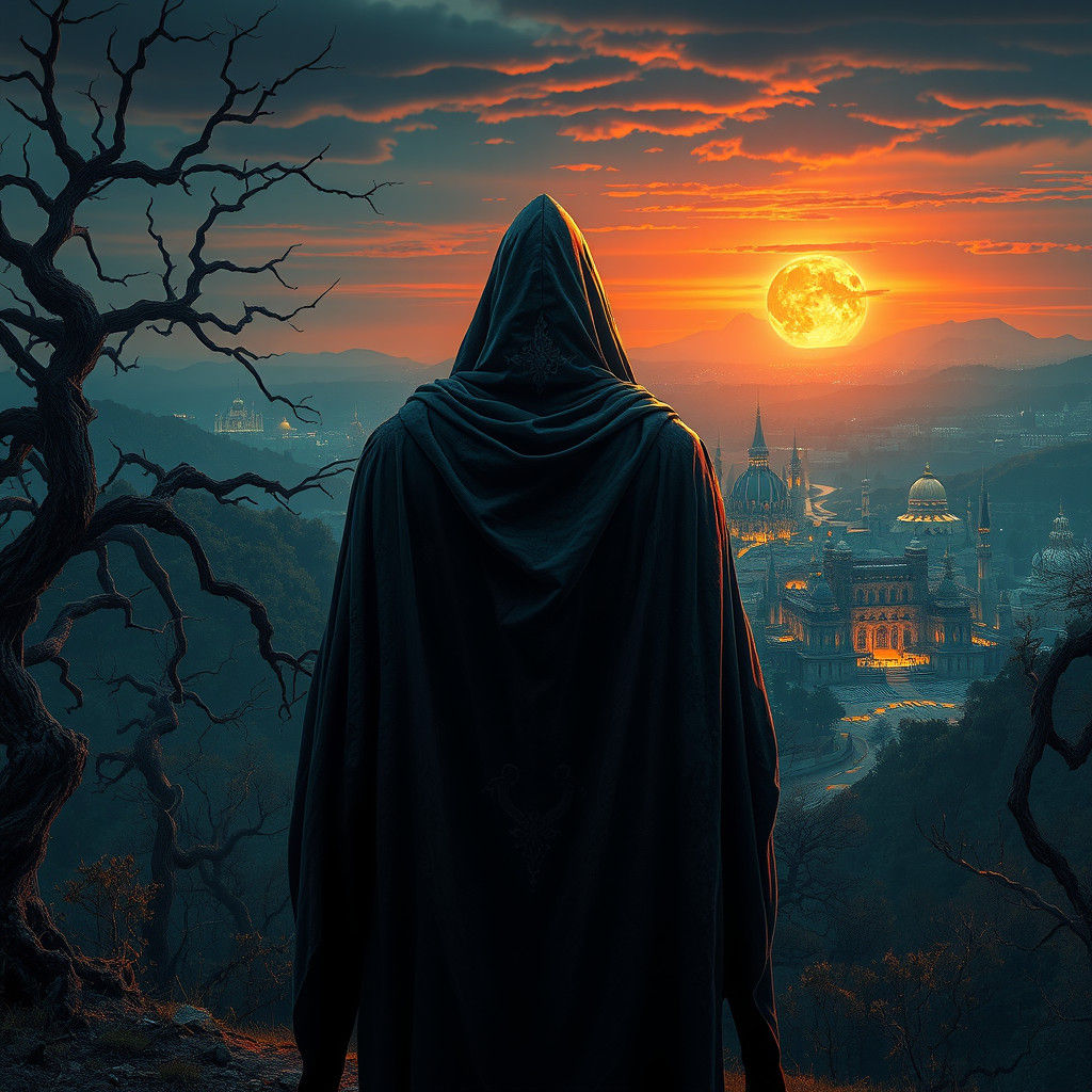 Mystical Hooded Figure in Ancient Forest