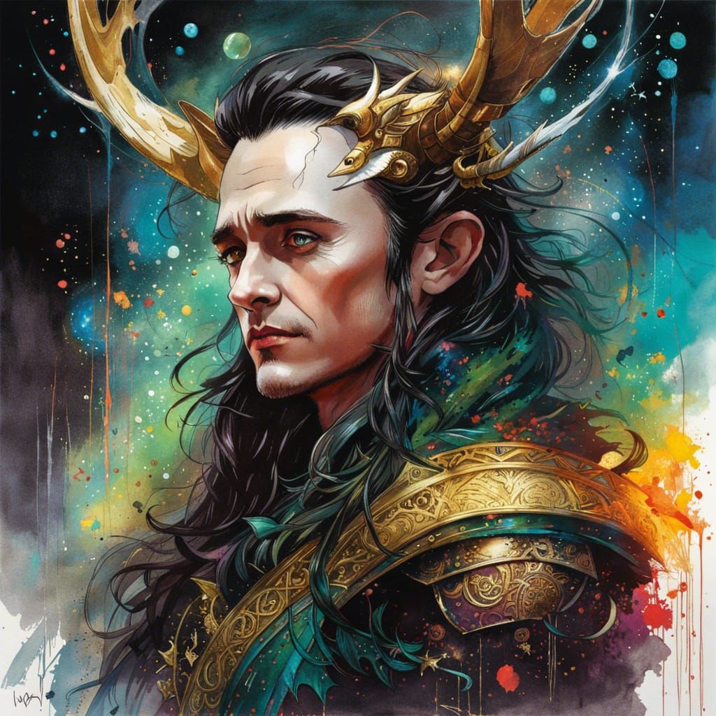Loki in Medieval Palace with Outer Space Background