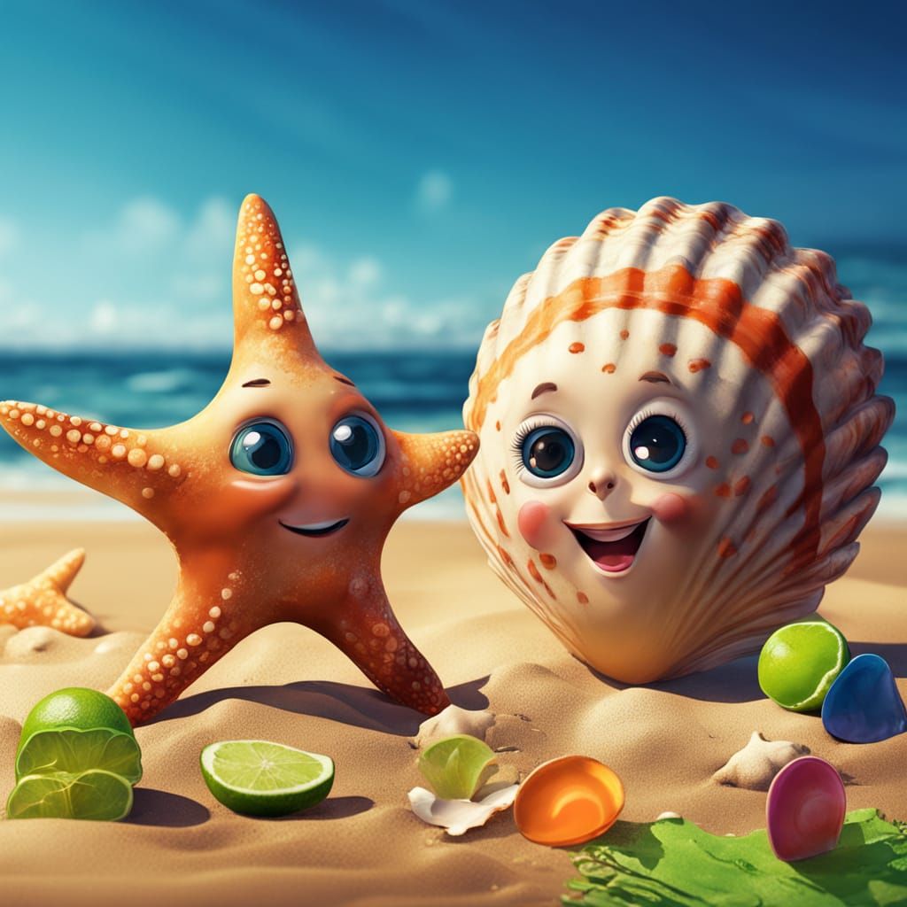 Starfish and Seashell Sandcastle Graffiti Art