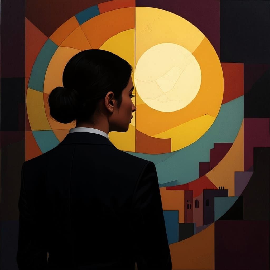 Cubist Silhouette Against Bright Background