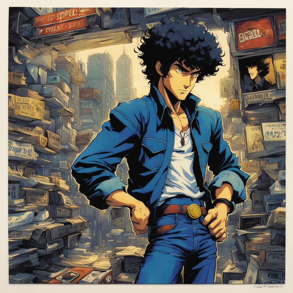 Spike Spiegel Polaroid Photo in Comic Book Style