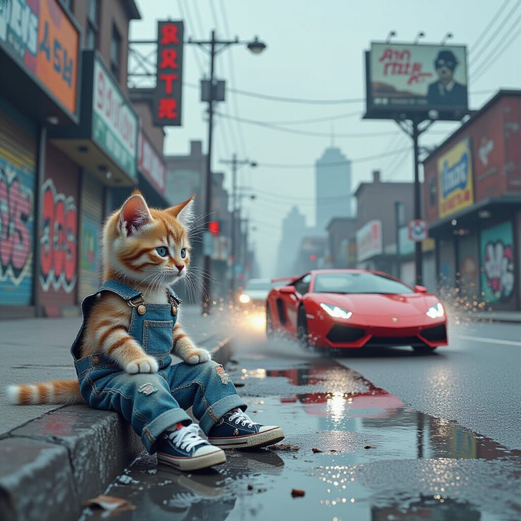 Kitten Splashed by Dog in Sports Car, Urban Decay