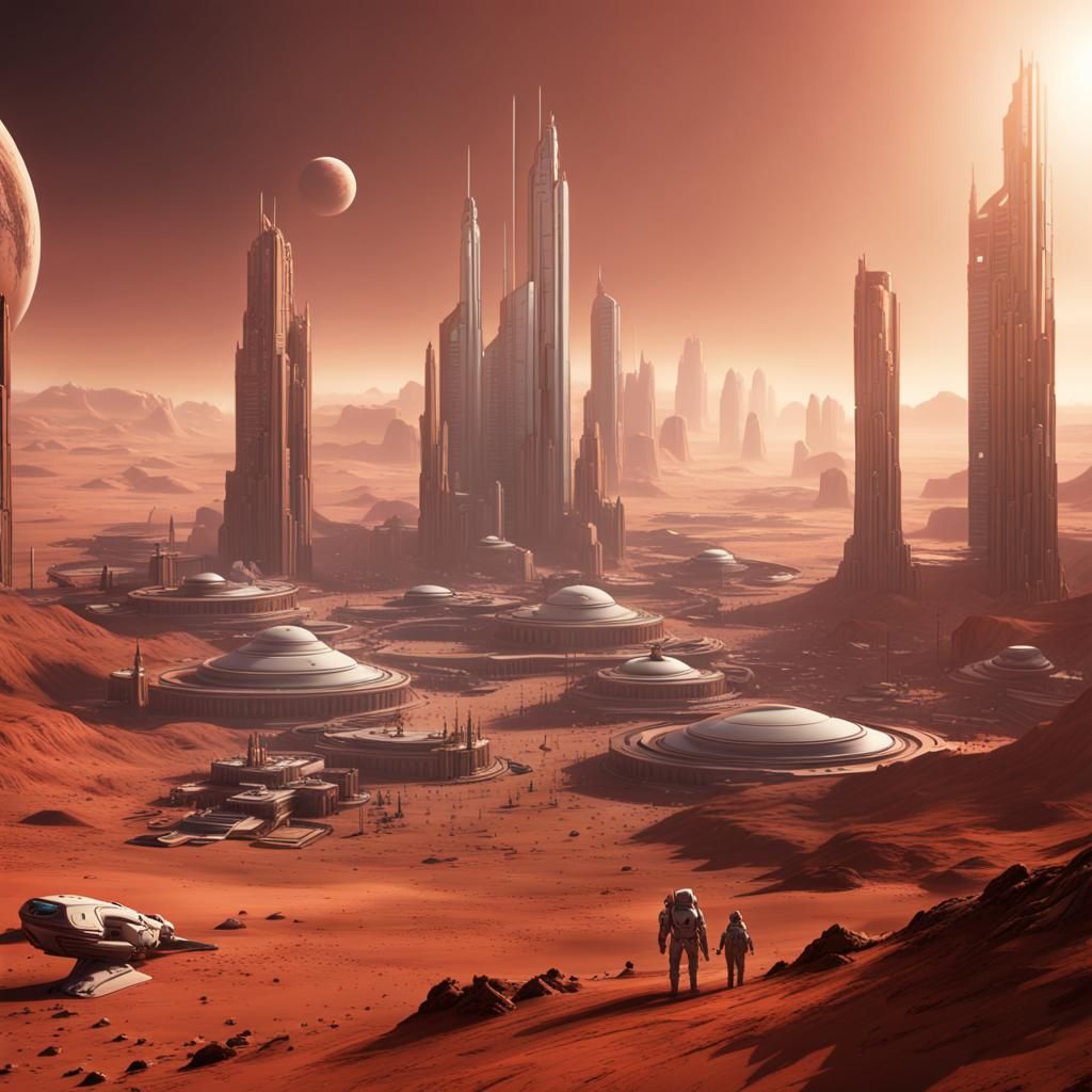 Sci-Fi Martian City with Napoleon, Detailed Art