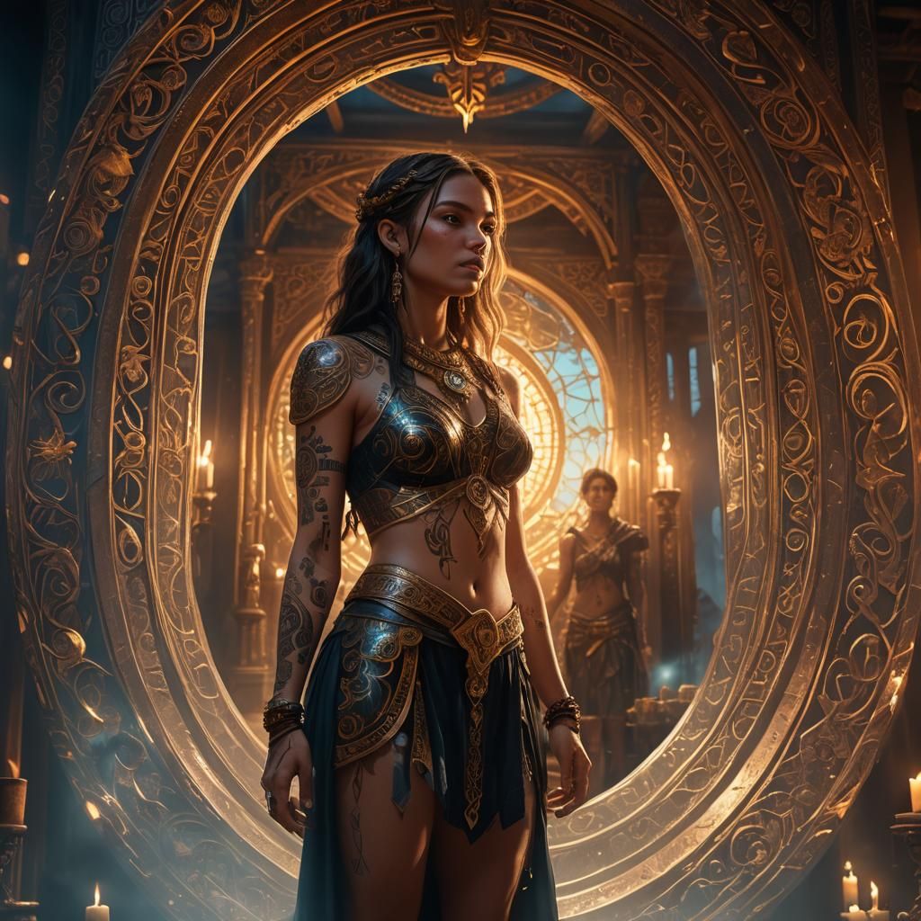 Mystical Mirror: Fantasy Art with Glowing Runes