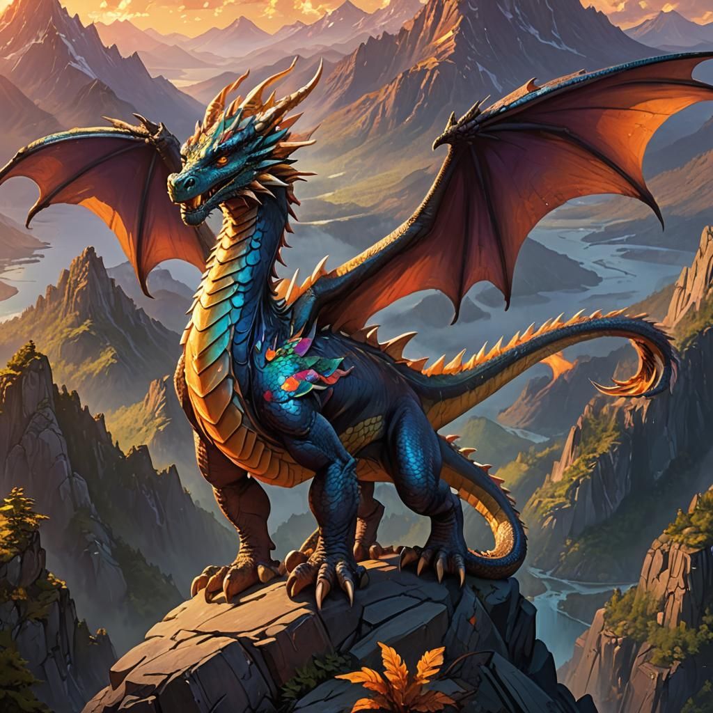 Dragon on Mountain Cliff: Fantasy Concept Art