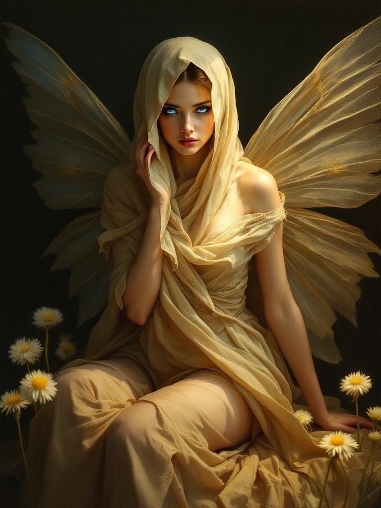 Fairy on Dandelion in Baroque Painting Style