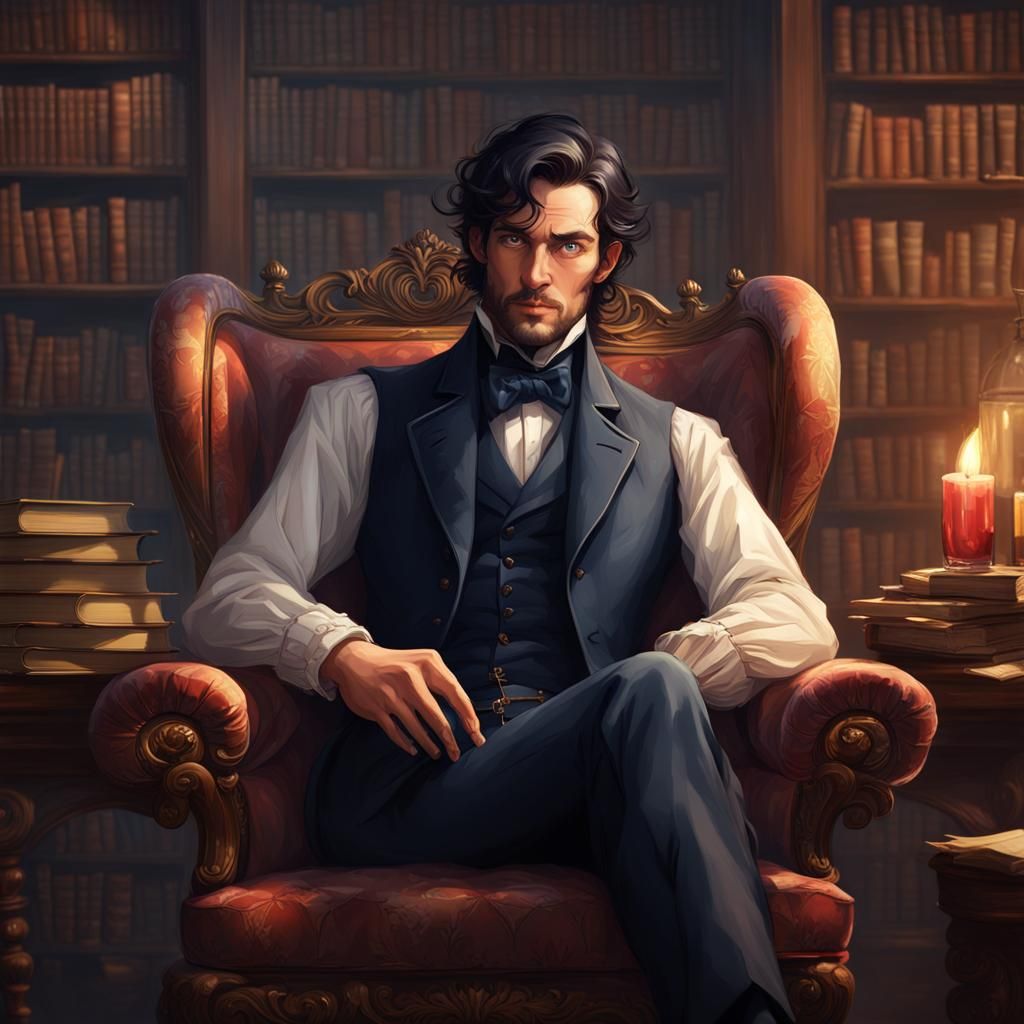 Charming Victorian Man in Castle Library Portrait