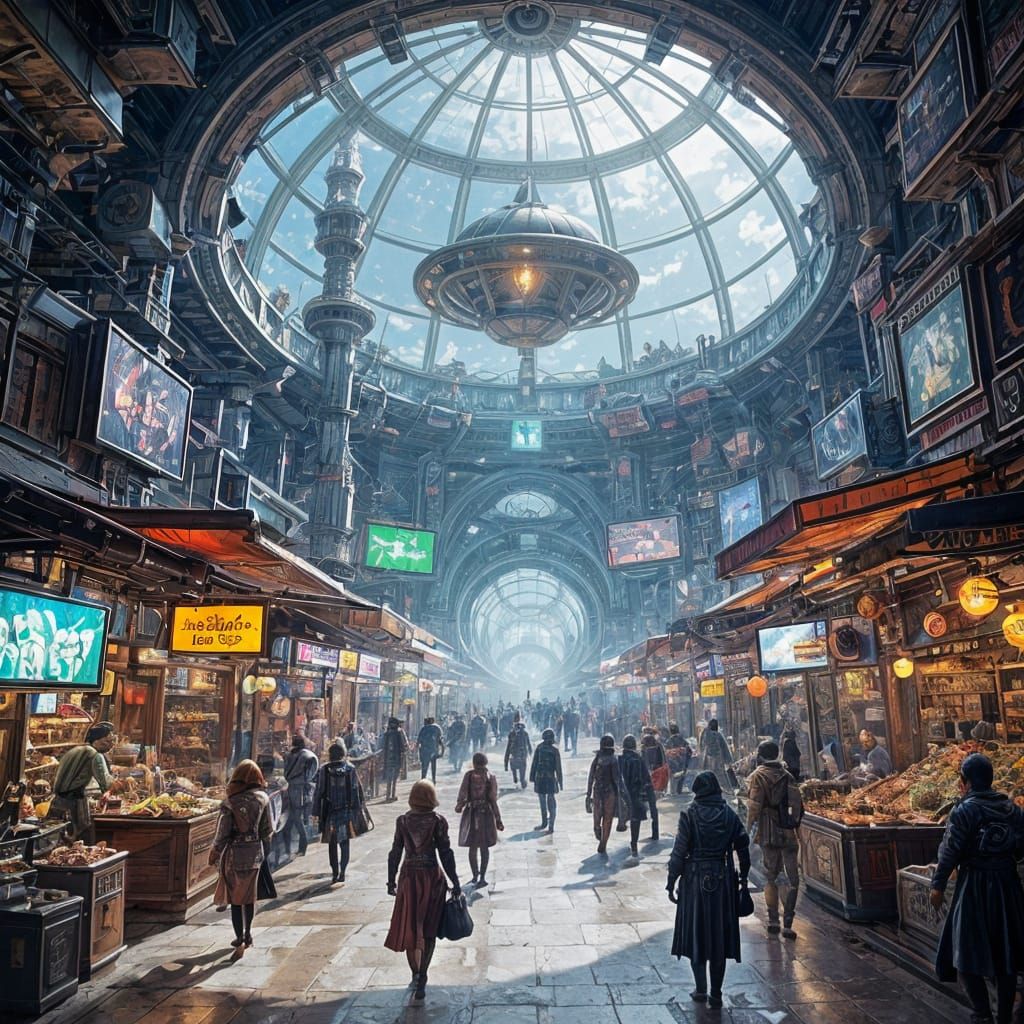 Martian Dome City Marketplace: Future Life on Mars