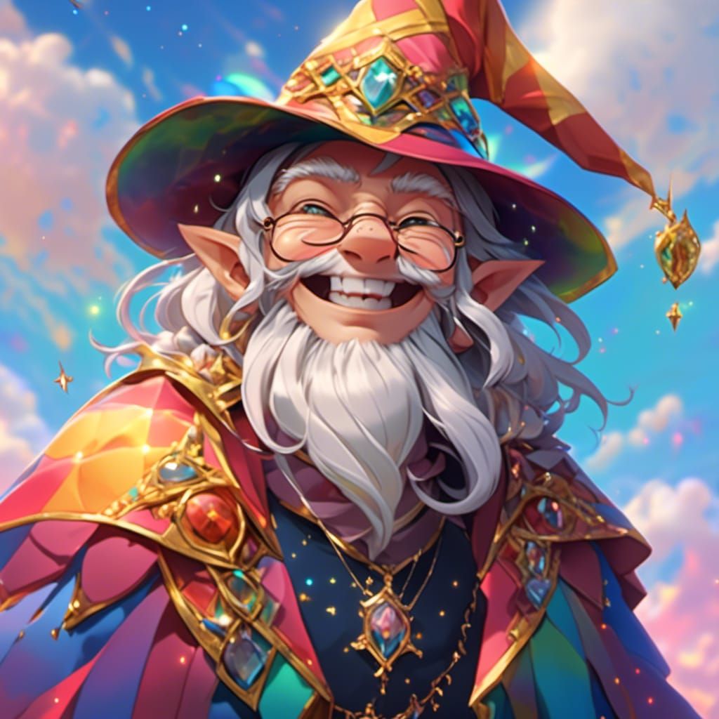 Cheerful Wizard Portrait in Hyperrealistic Style