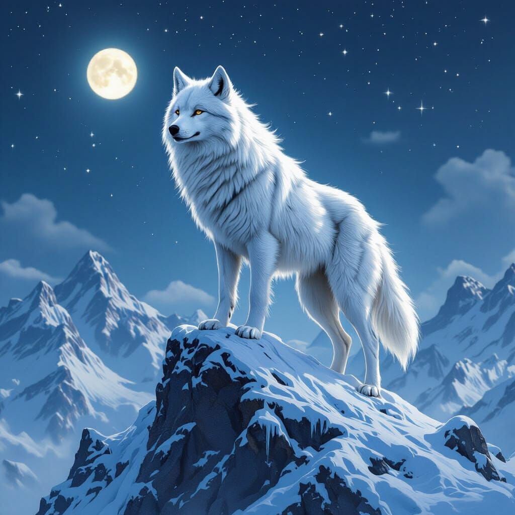 White Wolf on Ice Mountain, Ethereal Landscape