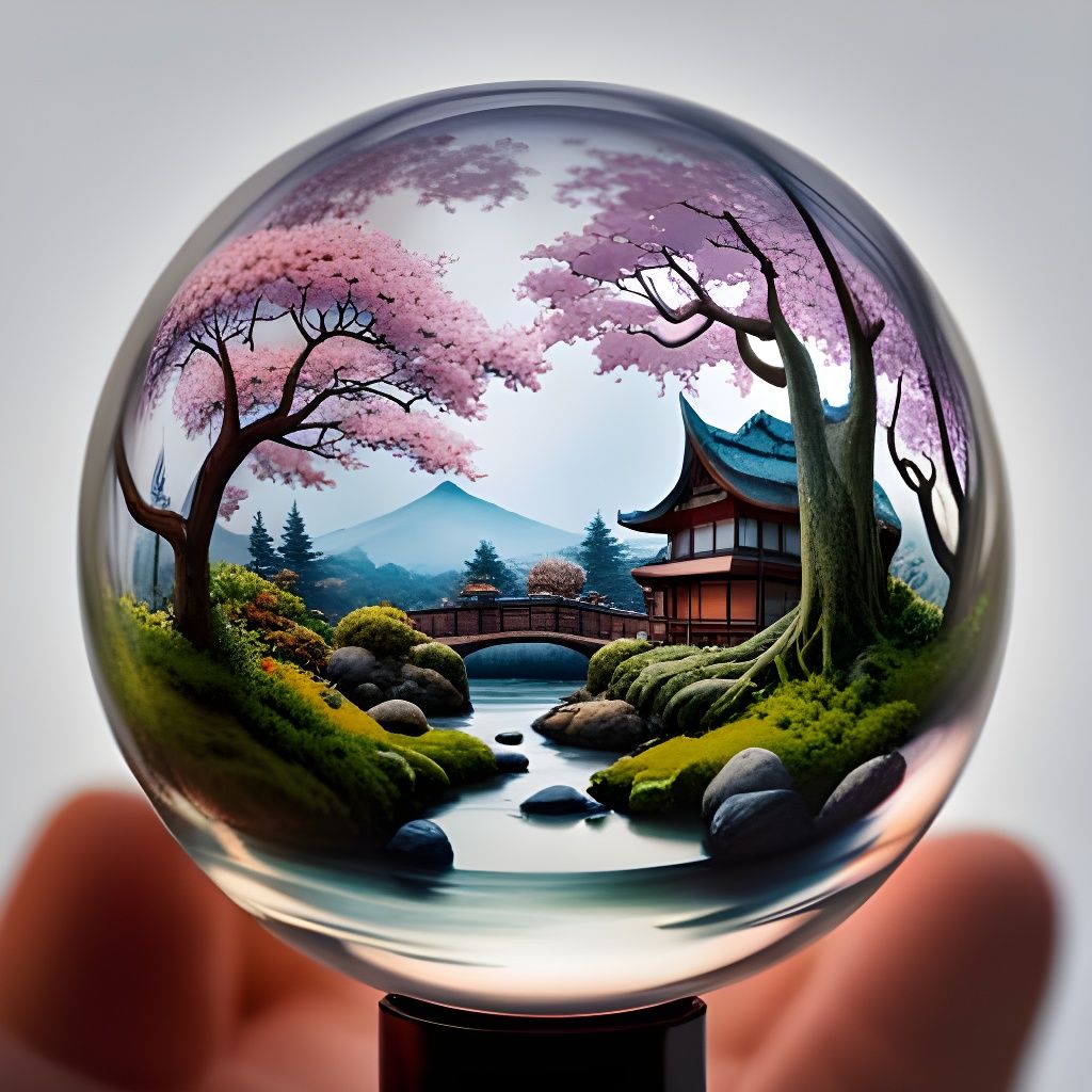 Miniature Japanese Garden Sphere, Macro Photography