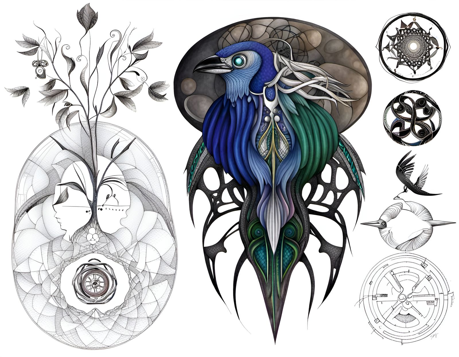 Technical Crow Drawing with Celtic Zentangle Elements