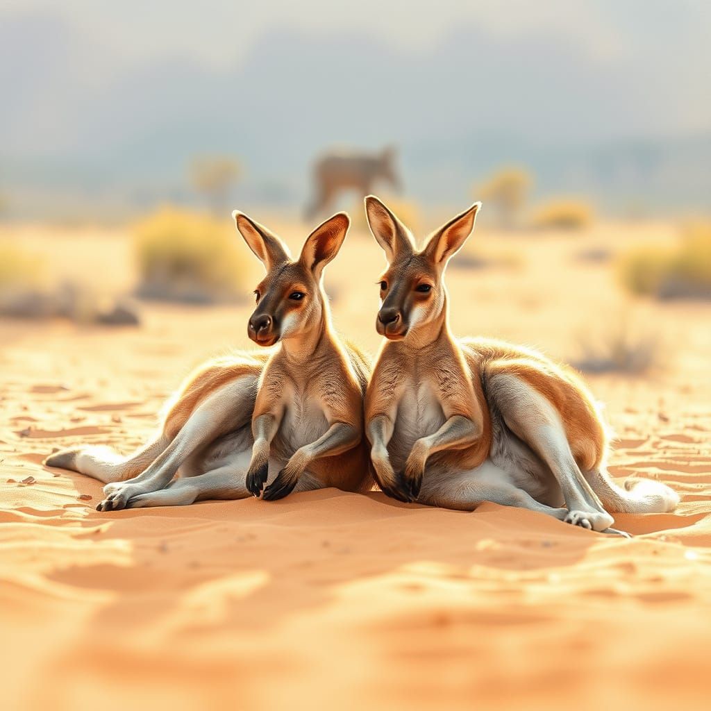 Kangaroos Basking in Outback Sunlight, Watercolor Style