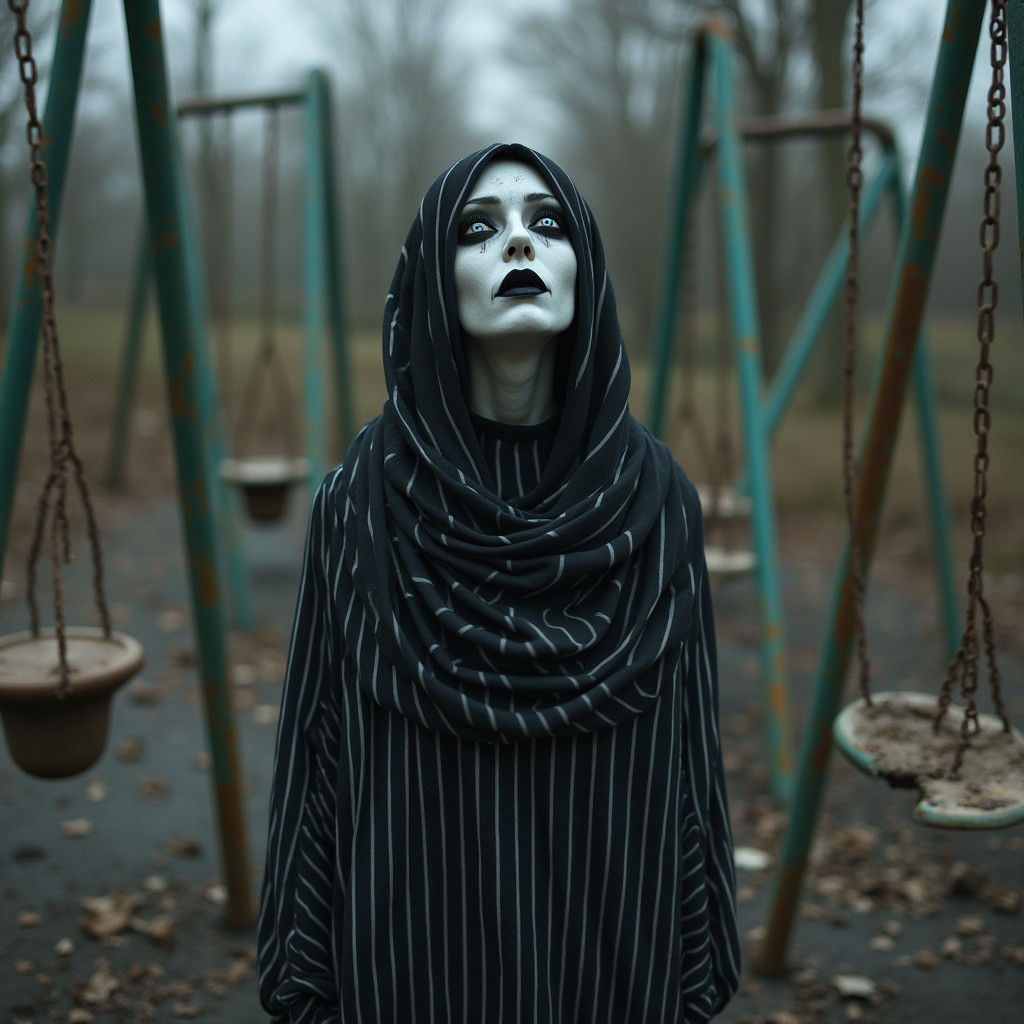 Mime Goddess in a Desolate Park: Hyperrealistic Digital Art