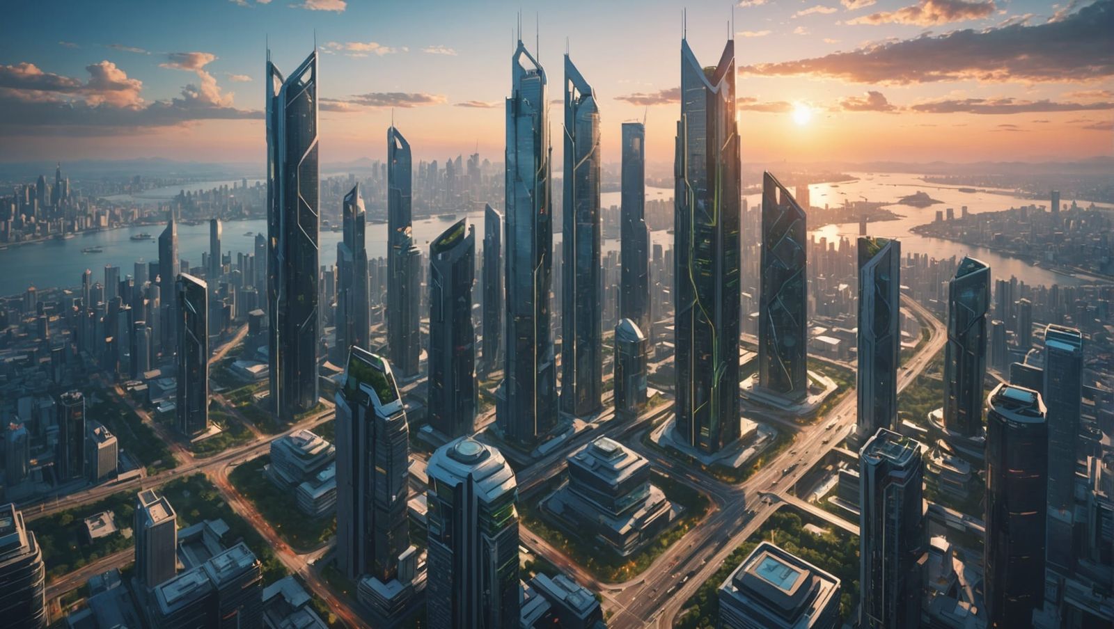 Future City Sunrise: 3D Anime Concept Art