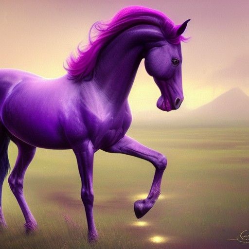 Surreal Purple Horse: Hyper-Realistic CGI Oil Painting