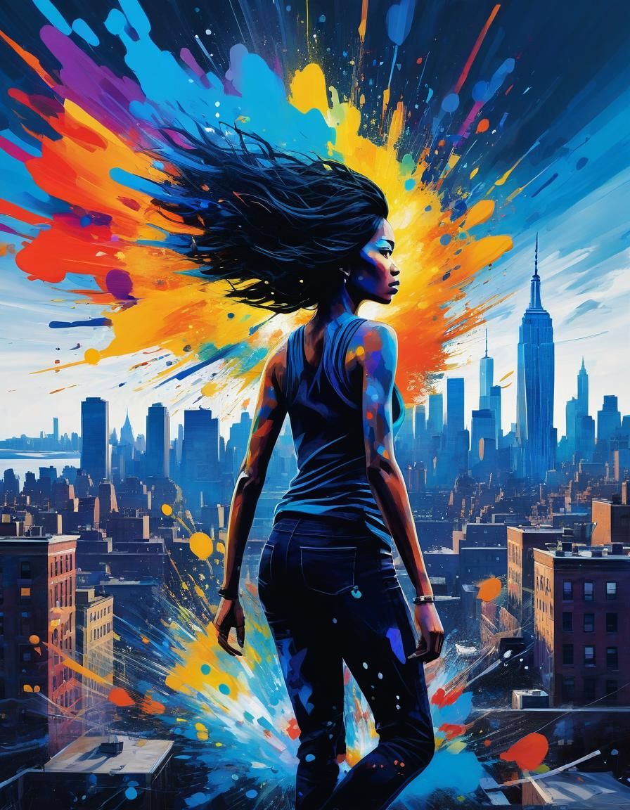 Abstract Woman in a Vibrant New York Cityscape