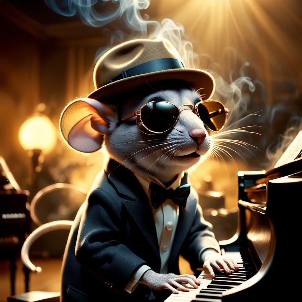 Mouse Jazz Musician in Smoky Club: Cinematic Still