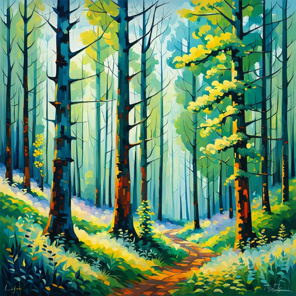 Impressionistic Forest Scene