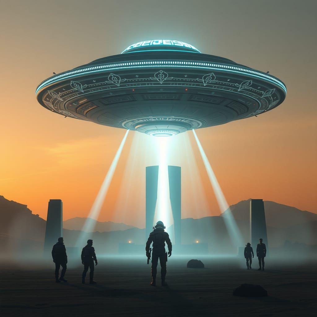 UFO Hovers Over Desert Plateau in Cinematic Realism