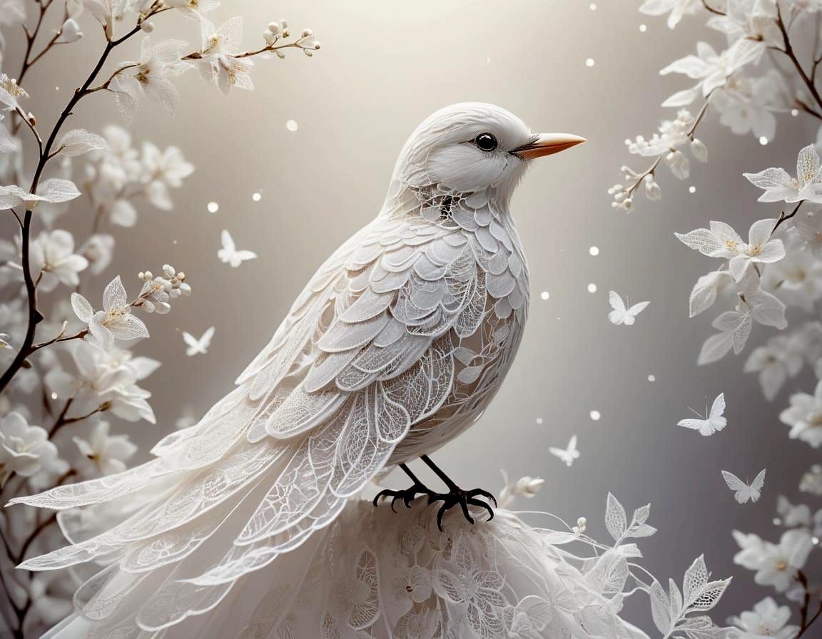 White Bird in Elegant Translucent Watercolor Style