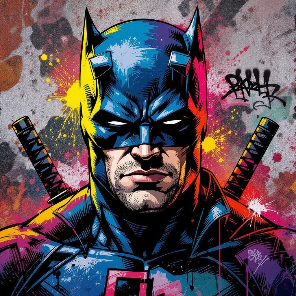 Daredevil Graffiti Art Close-Up with Splash and Gouache Styl...