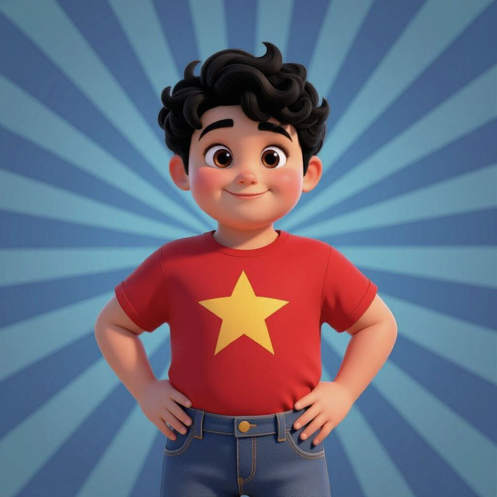 Pixar-Style Boy with Star T-Shirt, 3D Render