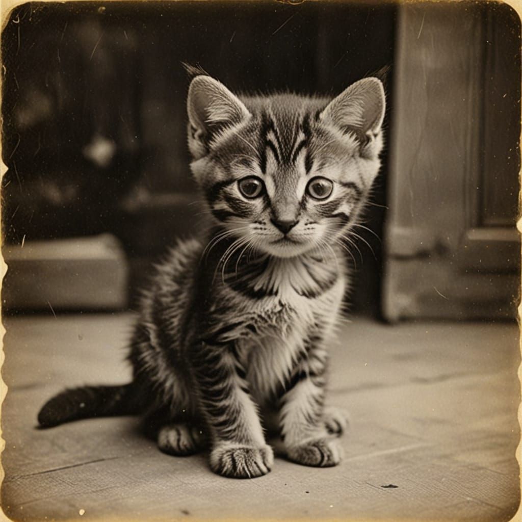 Vintage Photo of a Small, Sad Kitten