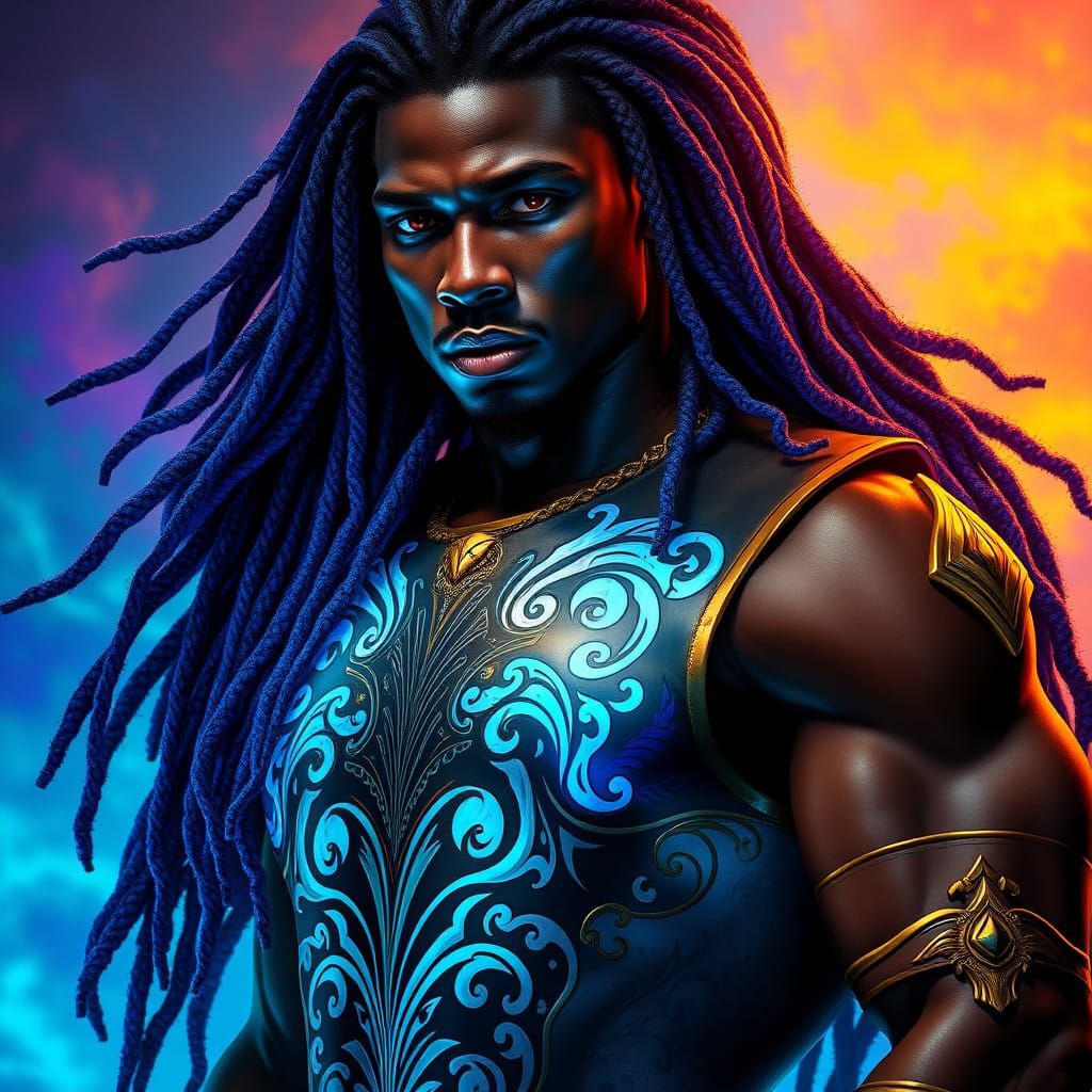 Hyperrealistic Warrior with Bioluminescent Locks