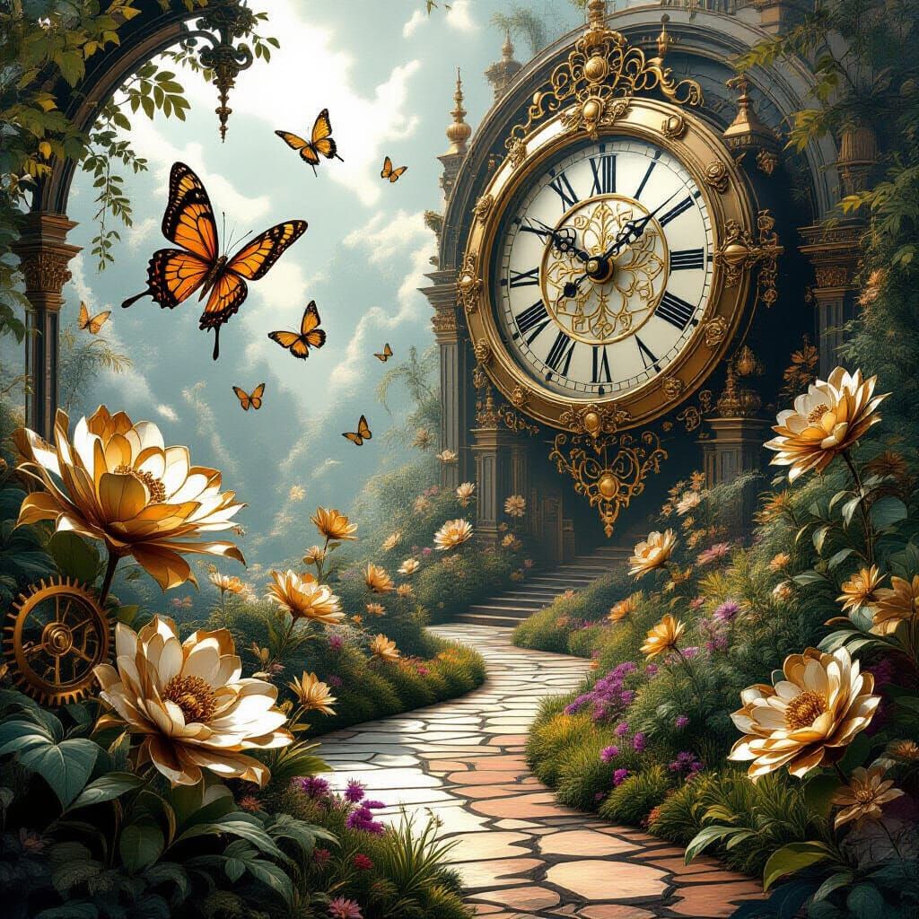 Steampunk Fantasy Garden with Clockwork Butterflies