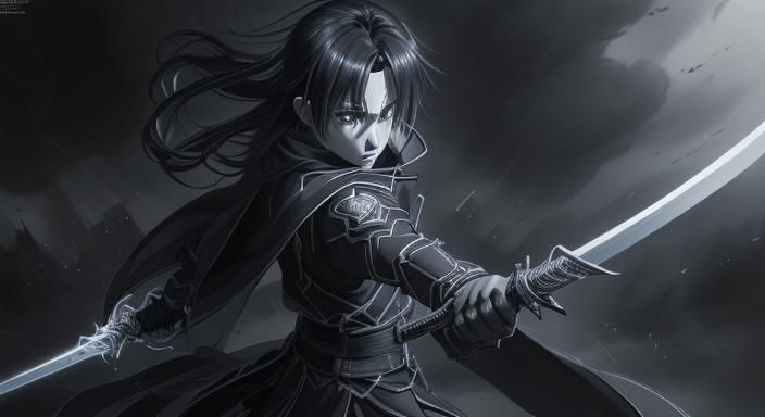 Sinister Charcoal Drawing of Kirito from Sword Art Online