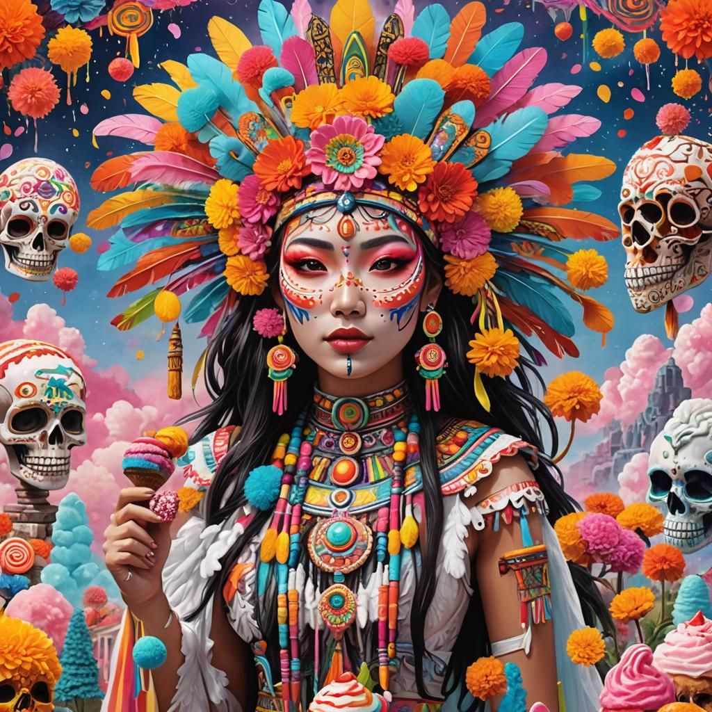 Hitomi in Aztec Headdress with Candy-Coated Textures