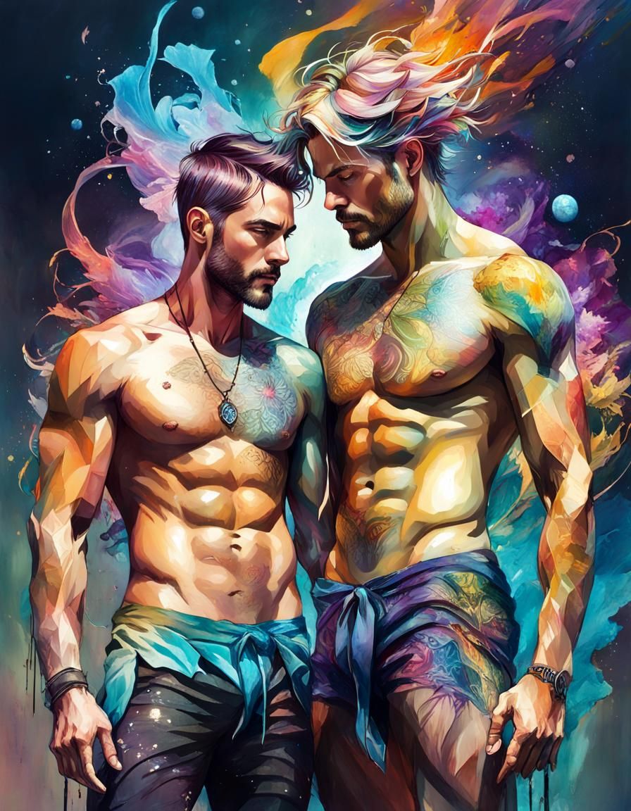 Gay Couple Portrait in Maximalist Digital Art