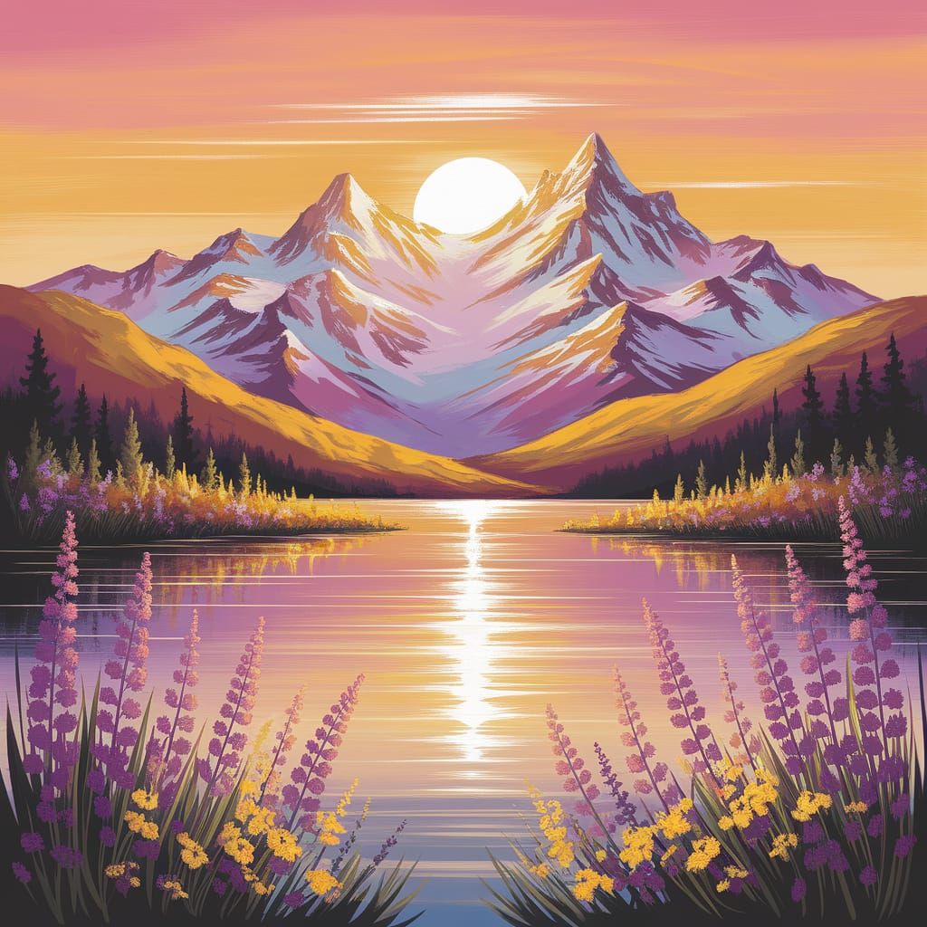 Serene Golden Hour Landscape in Vibrant Colors