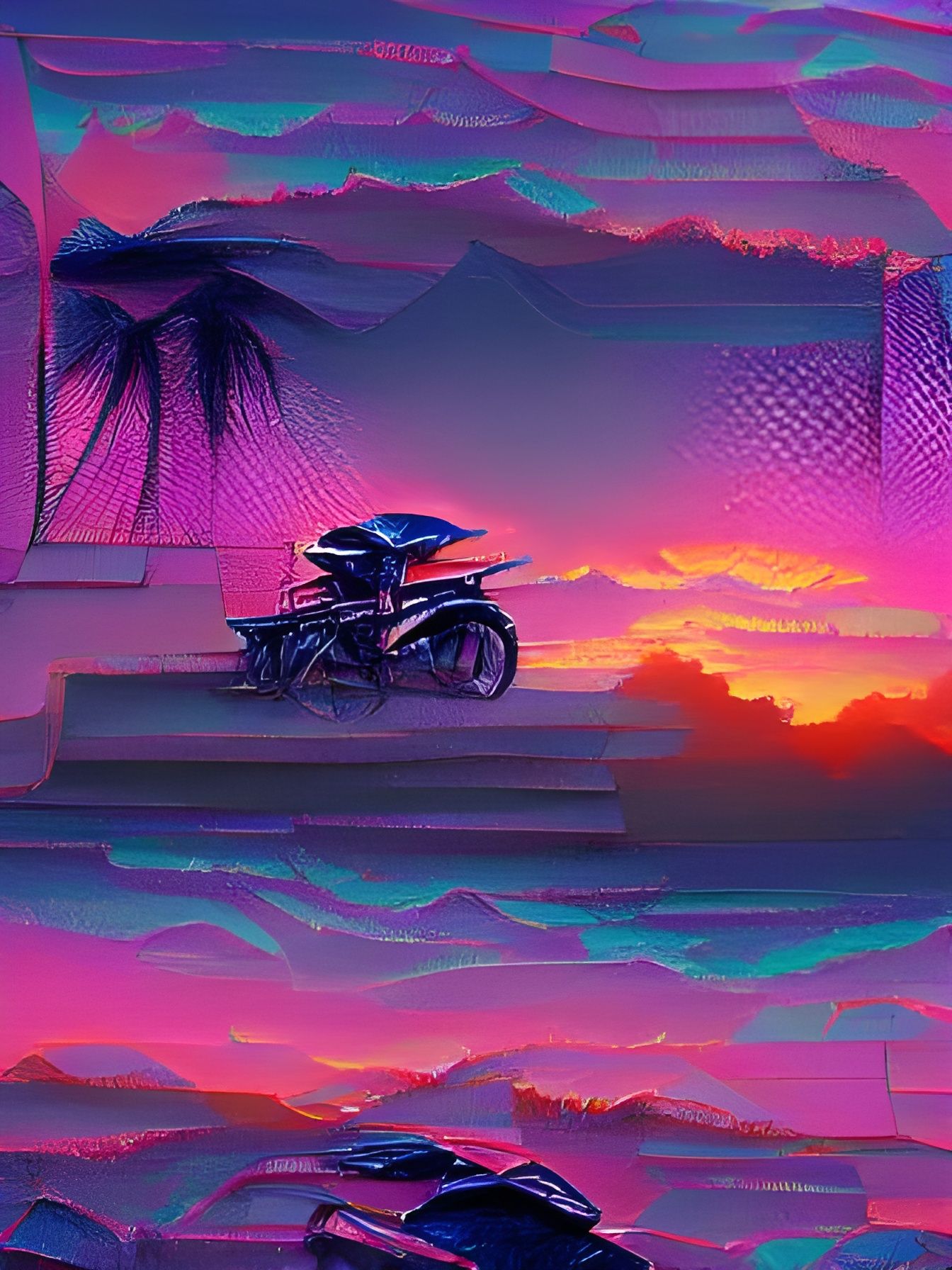 Synthwave Motorcycle at Sunset