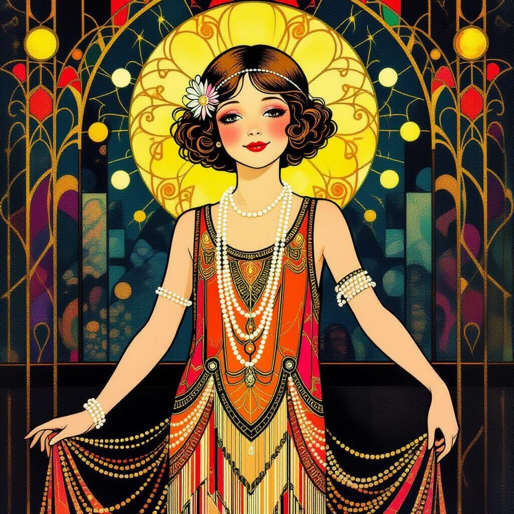 1920s Flapper Girl in Art Nouveau Style