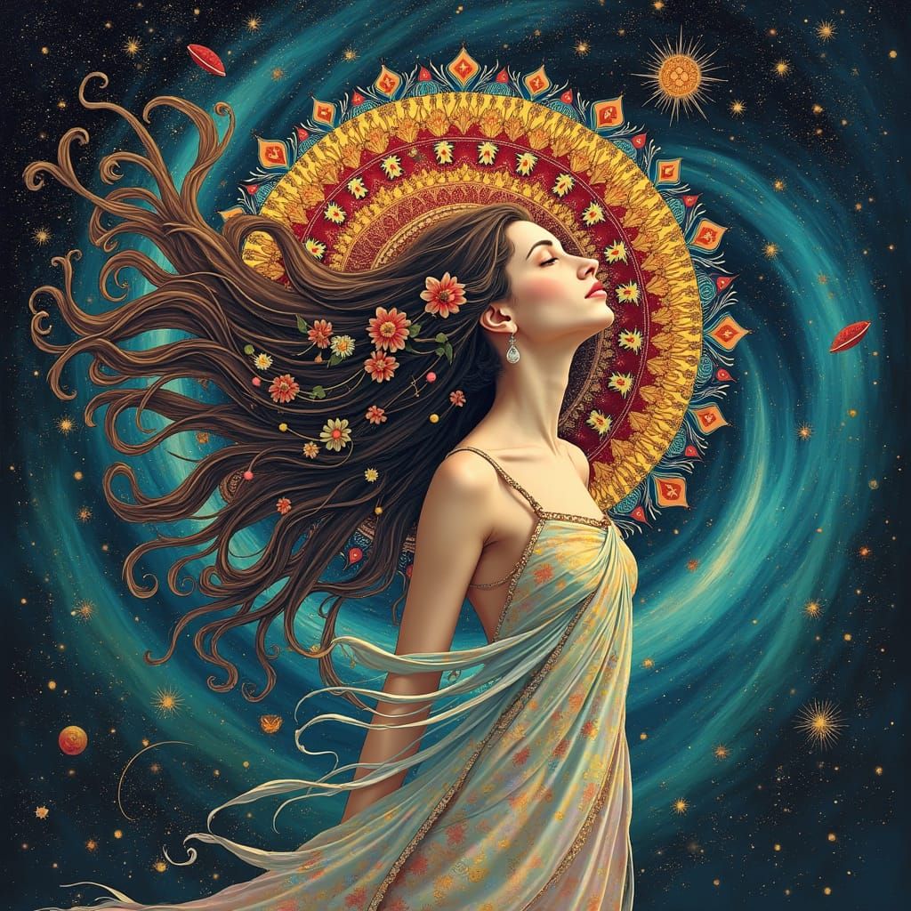 Ethereal Woman in Astral Cosmic Art Nouveau Style