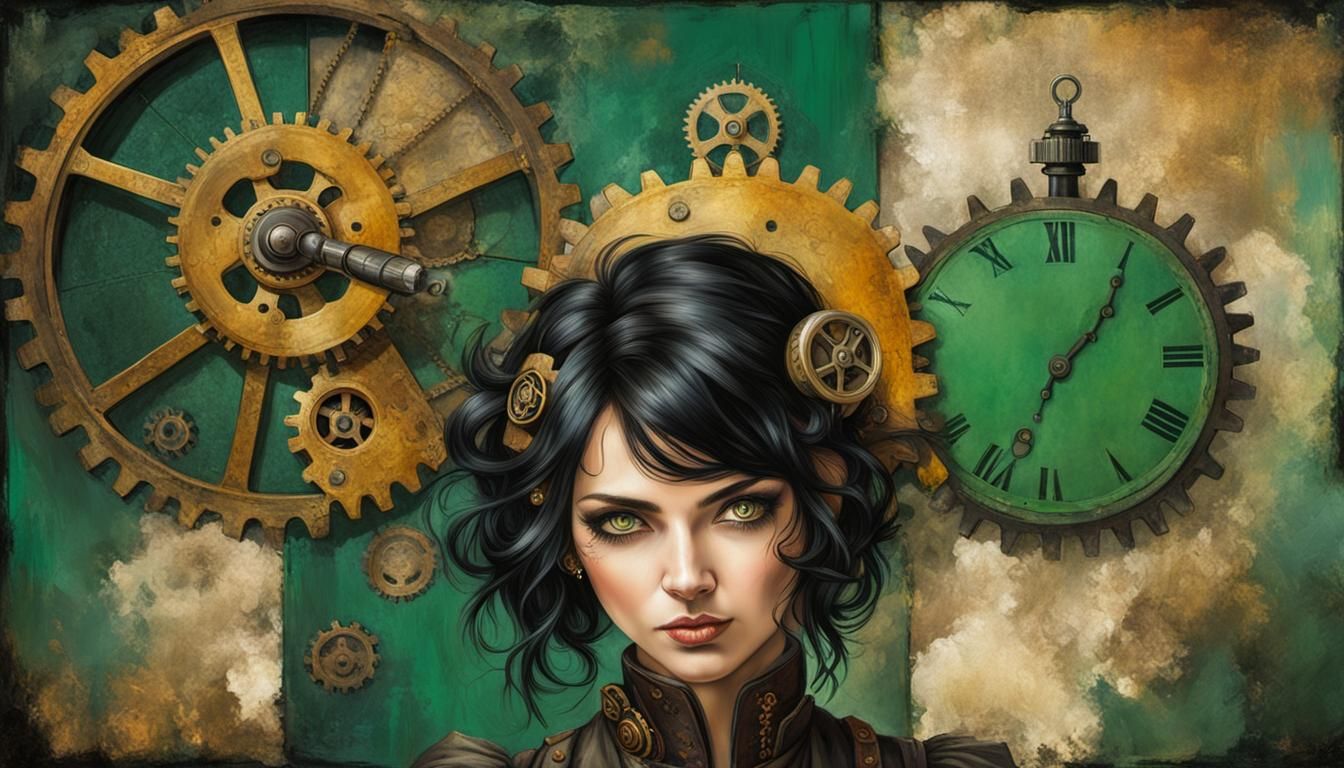 Steampunk Latina Girl Portrait in Vintage Oil Painting Style