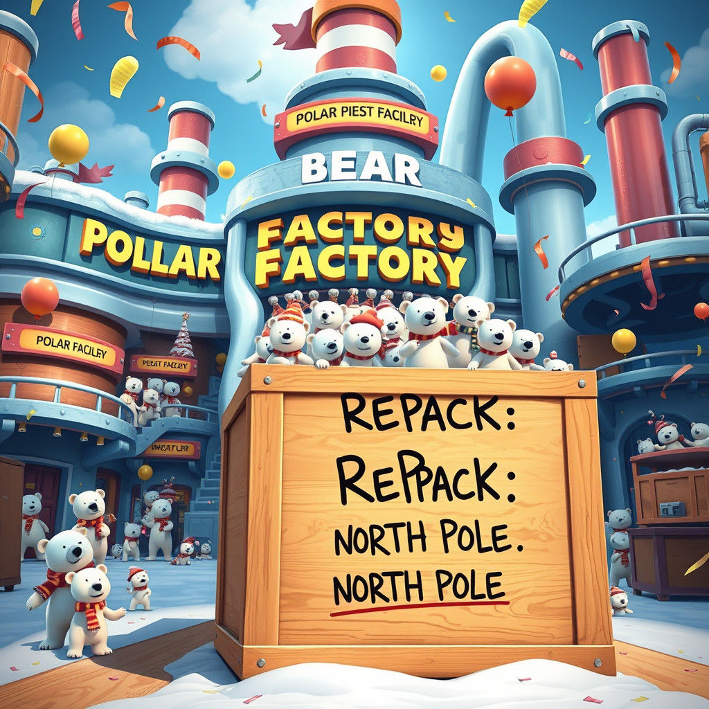 Playful Polar Bear Factory in Cartoon Style