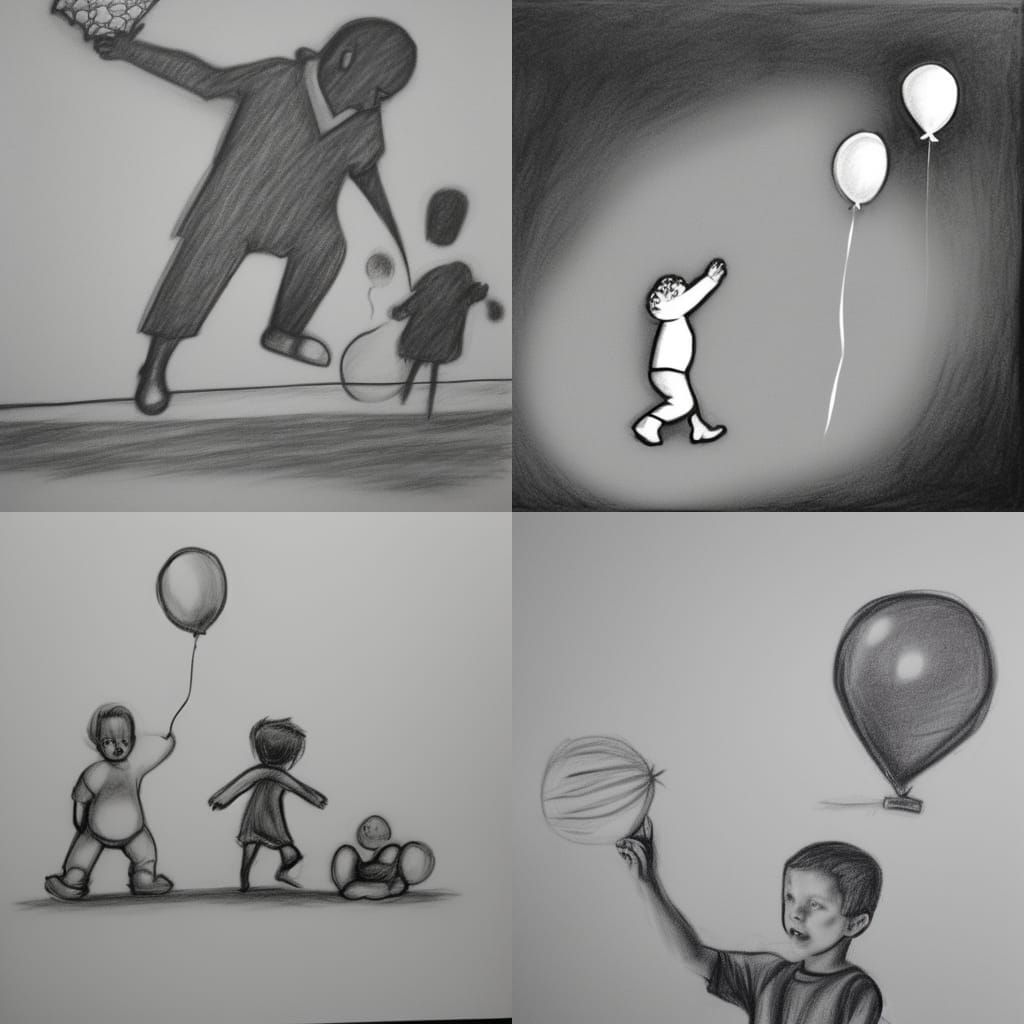 Cartoon Big Brother Saves Baby Brother: Charcoal Drawing